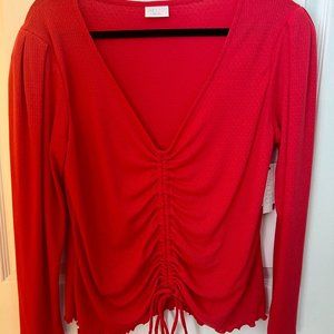 NWT Abound Red Ruched Tie Long Sleeve Top